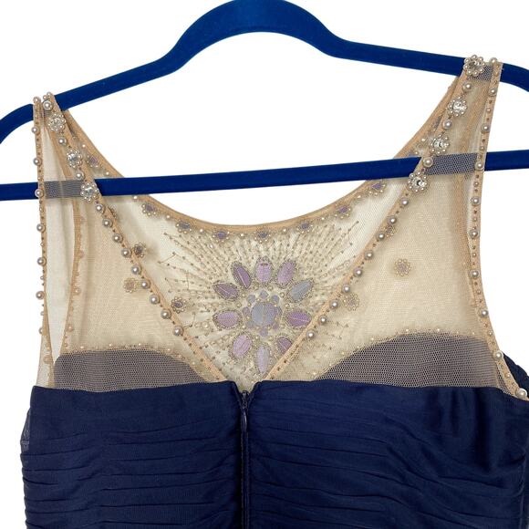 Caché Navy Tiered Bodycon with Jewels Pearls Mesh Evening Gown Mini Dress Size 6 - Picture 7 of 11